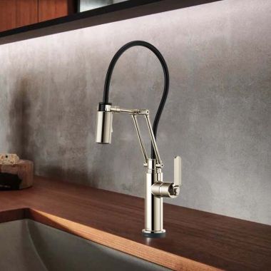 Click here to see Brizo 64244LF-PN Brizo Litze One-Handle Pull-Down Kitchen Faucet with Industrial Handle, SmartTouch, MagneDock, TempIP, 1.8 GPM, Brilliance Polished Nickel - 64244LF-PN