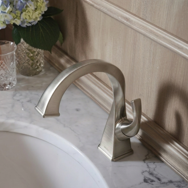 Click here to see Brizo 65030LF-BN-ECO Brizo Virage One-Handle Deck-Mount Bathroom Faucet, Laminar Flow, Less Drain, Single-Hole, 1.2 GPM, Brilliance Brushed Nickel - 65030LF-BN-ECO