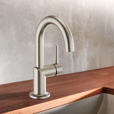 Click here to see Brizo 65175LF-BN-ECO Brizo Odin Single-Handle Brilliance Brushed Nickel Bathroom Faucet, 1.2 GPM, Single-Hole, Ceramic Cartridge, Less Drain - 65175LF-BN-ECO