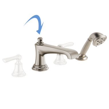 Click here to see Brizo T67460-NKLHP Brizo Rook Two-Handle Roman Tub Faucet Trim with H2Okinetic Hand Shower, Angular Spout, 4-Hole, Less Handles, Brilliance Luxe Nickel - T67460-NKLHP