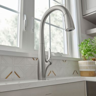 Click here to see American Standard 4901.300.075 American Standard Avery Single-Handle Pull-Down Kitchen Faucet, Two-Function, Re-Trax, 1.5 GPM, Lead Free, Stainless Steel - 4901.300.075