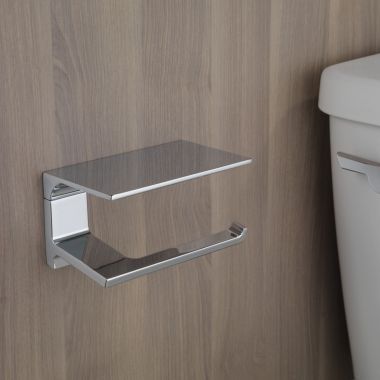 Click here to see  79956 Delta Pivotal Toilet Paper Holder with Shelf, Chrome - 79956