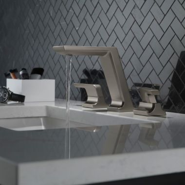 Click here to see Delta 3599LF-SSMPU Delta Pivotal Two Handle Widespread Bathroom Faucet, Metal Pop-Up, 1.2 GPM, Stainless - 3599LF-SSMPU