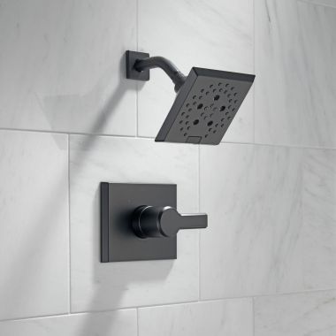 Click here to see Delta T14299-BL Delta Pivotal Monitor 14 Series H2Okinetic Shower Faucet with 5-Setting Angular Rainhead, 1.75 GPM, Single Lever Handle, Matte Black - T14299-BL