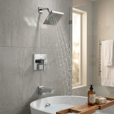 Click here to see Delta T14499 Delta Pivotal H2Okinetic Tub and Shower Trim, 5-Setting, 1.75 GPM, Chrome - T14499