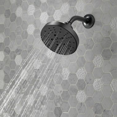 Click here to see Delta 52668-BL Delta H2Okinetic 5-Setting Raincan Round Shower Head, 1.75 GPM, Matte Black - 52668-BL