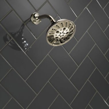 Click here to see Delta 52669-PN Delta H2Okinetic 5-Setting Traditional Raincan Shower Head, 1.75 GPM, Polished Nickel - 52669-PN