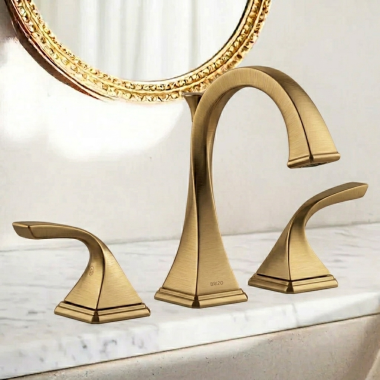 Click here to see  65330LF-GL Brizo Virage Two-Handle Widespread Deck-Mount Bathroom Faucet With Metal Pop-Up, Three-Hole, 1.5 GPM, Brilliance Luxe Gold - 65330LF-GL