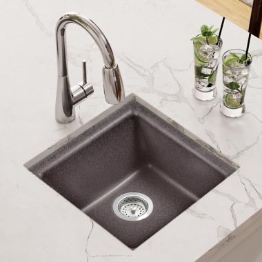 Click here to see Elkay ELG1616SL0 Elkay Quartz Classic Slate 15-3/4in x 15-3/4in x 7-11/16in Dual Mount Single Bowl Sink with Rear Center Drain - ELG1616SL0