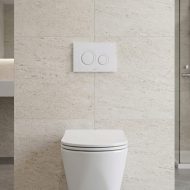 Click here to see TOTO USA INC YT930#WH  TOTO Basic Dual Button Round Push Plate for RP In-Wall Tank, White - YT930#WH