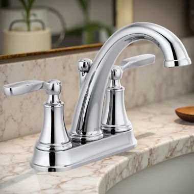 Click here to see Delta 2532LF-MPU Delta Woodhurst Two-Handle Centerset Bathroom Faucet with Metal Pop-Up, Deck Mount, Lever Handles, 1.2 GPM, Chrome - 2532LF-MPU