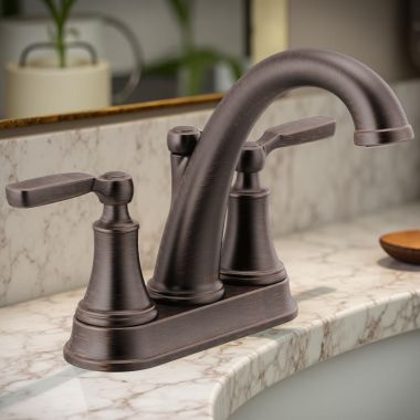 Click here to see Delta 2532LF-RBMPU Delta Woodhurst Two-Handle Centerset Bathroom Faucet with Metal Pop-Up, Deck Mount, Lever Handles, 1.2 GPM, Venetian Bronze - 2532LF-RBMPU
