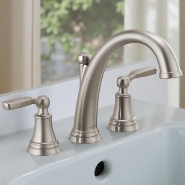 Click here to see Delta T2732-SS Delta Woodhurst Two-Handle Roman Tub Faucet Trim Only, Lever Handles, ADA-Compliant, Less Valve, Stainless - T2732-SS