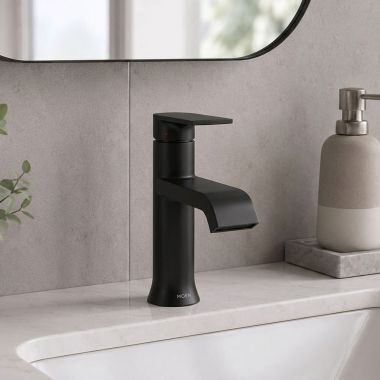 Click here to see  6702BL Moen Genta LX Single-Handle Bathroom Faucet with Pop-Up, Lever Handle, 1.2 GPM, Matte Black - 6702BL