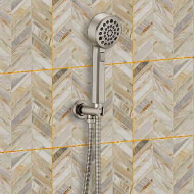 Click here to see Brizo 88898-NK Brizo Levoir Multi-Function Hand Shower, Wall-Mount, Round, H2Okinetic, 1.75 GPM, Brilliance Luxe Nickel - 88898-NK