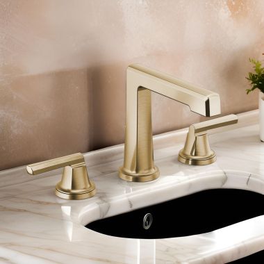 Click here to see Brizo 65398LF-GLLHP Brizo Levoir Two-Handle Widespread Lavatory Faucet with High Spout, Less Handles, 1.5 GPM, Brilliance Luxe Gold - 65398LF-GLLHP