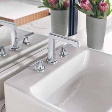 Click here to see  65398LF-PCLHP-ECO Brizo Levoir Two-Handle Widespread Lavatory Faucet With High Spout, Less Handles, 1.2 GPM, Polished Chrome - 65398LF-PCLHP-ECO