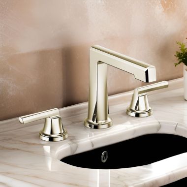 Click here to see Brizo 65398LF-PNLHP-ECO Brizo Levoir Two-Handle Widespread Lavatory Faucet with High Spout, Less Handles, 1.2 GPM, Brilliance Polished Nickel - 65398LF-PNLHP-ECO