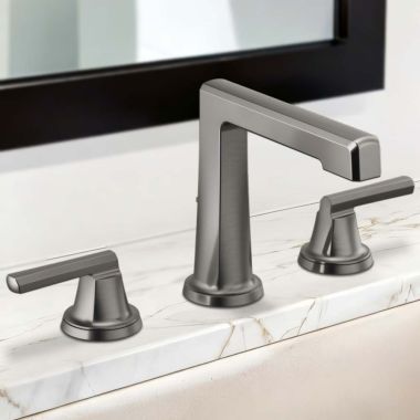 Click here to see Brizo 65398LF-SLLHP-ECO Brizo Levoir Two-Handle Widespread Lavatory Faucet with High Spout, Less Handles, 1.2 GPM, Brilliance Luxe Steel - 65398LF-SLLHP-ECO