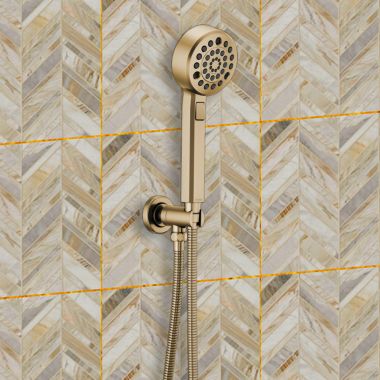 Click here to see Brizo 88898-GL Brizo Levoir Multi-Function Hand Shower, Wall-Mount, Round, H2Okinetic, 1.75 GPM, Brilliance Luxe Gold - 88898-GL
