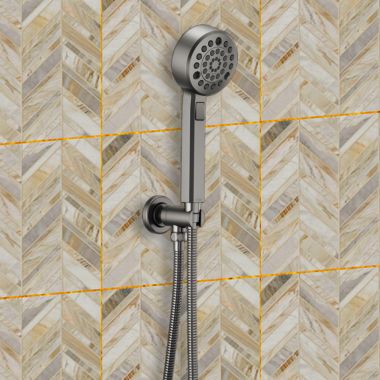Click here to see Brizo 88898-SL Brizo Levoir Multi-Function Hand Shower, Wall-Mount, Round, H2Okinetic, 1.75 GPM, Brilliance Luxe Steel - 88898-SL