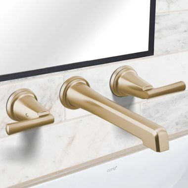 Click here to see Brizo T65898LF-GLLHP Brizo Levoir Two-Handle Wall-Mount Bathroom Faucet, Less Handles and Drain, 1.5 GPM, Brilliance Luxe Gold - T65898LF-GLLHP