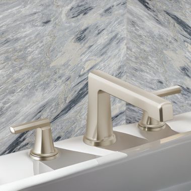 Click here to see Brizo T67398-NKLHP Brizo Levoir Two-Handle Deck-Mount Roman Tub Faucet Trim w/ Angular Spout, Less Handles, Brilliance Luxe Nickel - T67398-NKLHP