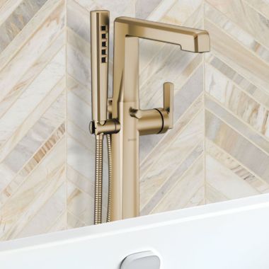 Click here to see Brizo T70198-GL Brizo Levoir Single-Handle Freestanding Tub Filler w/ H2Okinetic Handshower, 1.75 GPM, Brilliance Luxe Gold - T70198-GL