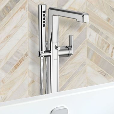 Click here to see Brizo T70198-PC Brizo Levoir Single-Handle Freestanding Tub Filler w/ H2Okinetic Handshower, 1.75 GPM, Polished Chrome - T70198-PC