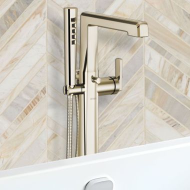 Click here to see Brizo T70198-PN Brizo Levoir Single-Handle Freestanding Tub Filler w/ H2Okinetic Handshower, 1.75 GPM, Brilliance Polished Nickel - T70198-PN