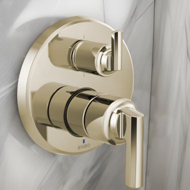 Click here to see Brizo T75P698-PNLHP Brizo Levoir Pressure Balance Valve Trim w/ Integrated 6-Function Diverter, Less Handles, Brilliance Polished Nickel - T75P698-PNLHP
