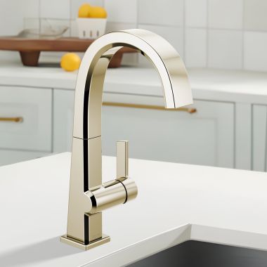 Click here to see Delta 1993LF-PN Delta Pivotal Single Handle Bar Faucet, Deck Mount, ADA-Compliant, 1.5 GPM, Polished Nickel - 1993LF-PN