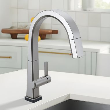 Click here to see Delta 9193T-AR-DST Delta Pivotal Pull-Down Kitchen Faucet With Touch2O, Diamond Seal, ManagTite, ADA, 1.8 GPM, Arctic Stainless - 9193T-AR-DST