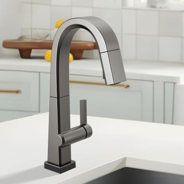 Click here to see Delta 9993T-KS-DST Delta Pivotal Pull-Down Bar/Prep Faucet With Touch2O, One Handle, 1.8 GPM, Black Stainless - 9993T-KS-DST