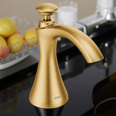 Click here to see Moen S3946BG Moen Transitional Kitchen Soap/Lotion Dispenser, 18oz, Brushed Gold - S3946BG