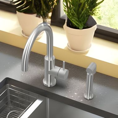 Click here to see Elkay LK7922SSS Elkay Allure Single-Handle Kitchen Faucet w/ Side Spray, Lever Handle, Satin Stainless Steel - LK7922SSS