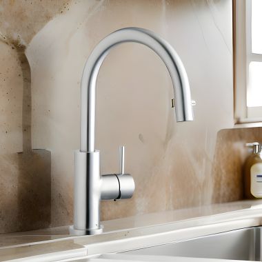 Click here to see Elkay LK7921SSS Elkay Allure Single-Handle Kitchen Faucet, Lever Handle, Satin Stainless Steel - LK7921SSS