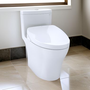 Click here to see Toto MW6463046CEMFG#01 TOTO Aquia IV WASHLET+ One-Piece Toilet with S500e Bidet Seat, 1.28/0.8 GPF, Cotton White - MW6463046CEMFG#01