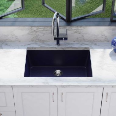 Click here to see Elkay ELXRU13322JB0 Elkay Quartz Luxe Jubilee 33in x 18-7/16in x 9-7/16in Single Bowl Undermount Sink with Rear Center Drain - ELXRU13322JB0