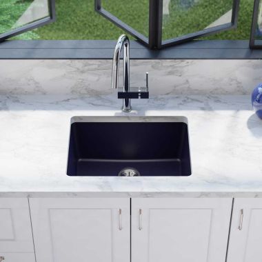 Click here to see Elkay ELXU2522JB0 Elkay Quartz Luxe Jubilee 25in x 19in x 10in Single Bowl Undermount Kitchen Sink, Rear Center Drain - ELXU2522JB0  
