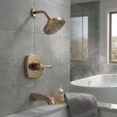 Click here to see  T14476-CZ Delta Stryke Monitor 14 Series H2Okinetic Tub and Shower Trim, 1.75 GPM, Champagne Bronze - T14476-CZ