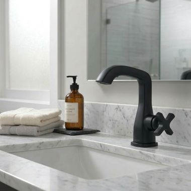 Click here to see  576-BLMPU-LHP-DST Delta Stryke Single-Handle Bathroom Faucet w/ Pop-Up, Less Handle, 1.2 GPM, Matte Black - 576-BLMPU-LHP-DST