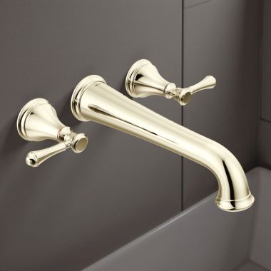 Click here to see Delta T5797-PNWL Delta Traditional Two-Handle Wall-Mount Tub Faucet Trim, 3-Hole, Lever Handles, ADA-Compliant, Polished Nickel - T5797-PNWL