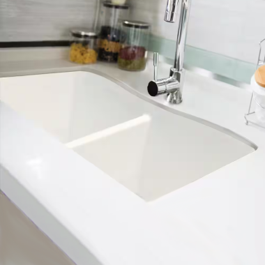 Click here to see Transolid AUDE3219-01 Transolid Aversa 32” x 19-1/8” Equal Double Kitchen Sinks, White - AUDE3219-01