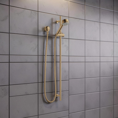 Click here to see  85521-GL Brizo Three-Function Hand Shower with 35in Slide Bar, Circle, 1.75 GPM, WaterSense, Brilliance Luxe Gold - 85521-GL