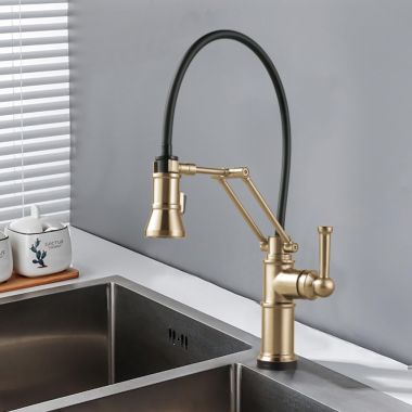 Click here to see Brizo 64225LF-GL Brizo Artesso Single-Handle Articulating Kitchen Faucet w/ 2-Function Sprayer, SmartTouch, MagneDock, 1.8 GPM, Brilliance Luxe Gold - 64225LF-GL