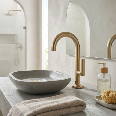 Click here to see Brizo 65675LF-GL-ECO Brizo Odin Single-Handle Electronic Bathroom Faucet With TempIQ Technology, Less Drain, 1.2 GPM, Brilliance Luxe Gold - 65675LF-GL-ECO