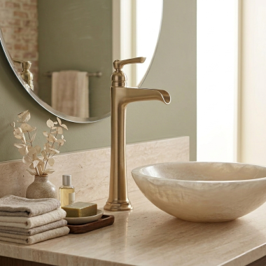 Click here to see  65461LF-GL Brizo Rook Single-Handle Vessel Lavatory Faucet With Channel Spout, Less Drain, 1.5 GPM, Brilliance Luxe Gold - 65461LF-GL