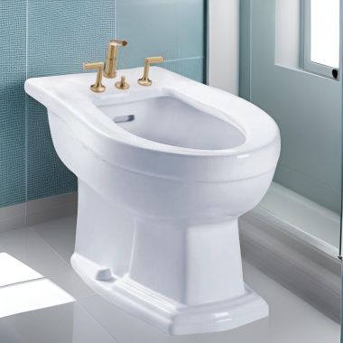 Click here to see Brizo 68475-GL Brizo Odin Two-Handle Bidet Faucet with Metal Pop-Up Drain, 4-Hole, Lever Handles, Brilliance Luxe Gold - 68475-GL