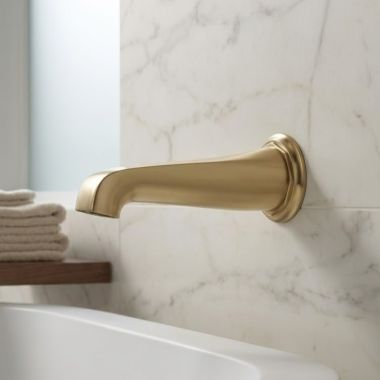 Click here to see Brizo RP78582GL Brizo Rook Wall Mounted Brilliance Luxe Gold Non-Diverter Tub Spout, Solid Brass, 1/2-inch Connection Size - RP78582GL